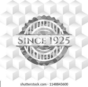 Since 1925 grey emblem. Vintage with geometric cube white background