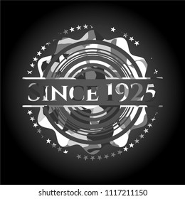 Since 1925 on grey camouflaged pattern