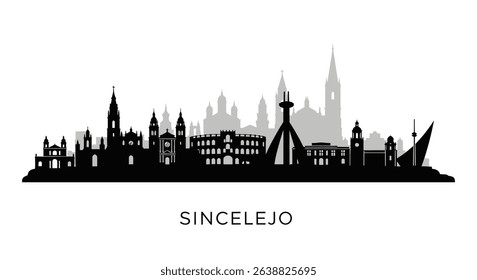 Sincelejo Skyline with Colombia, and Black Silhouette.