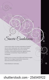 Sincere condolences vector lettering in abstract style, place for text