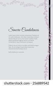 Sincere condolences vector lettering in abstract style, place for text