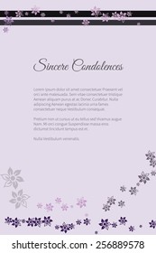 Sincere condolences vector lettering in abstract style, place for text
