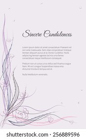 Sincere condolences vector lettering in abstract style, place for text
