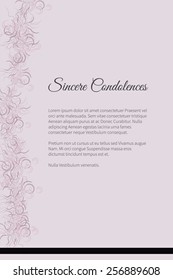 Sincere condolences vector lettering in abstract style, place for text