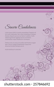 Sincere condolences vector lettering in abstract style, place for text