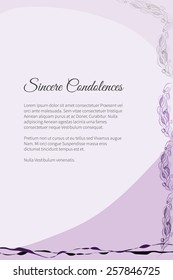 Sincere condolences vector lettering in abstract style, place for text