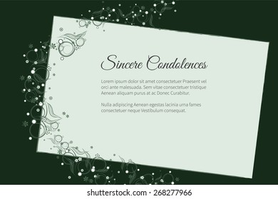 Sincere condolences vector lettering in abstract style, place for text