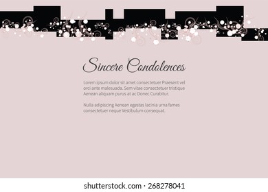 Sincere condolences vector lettering in abstract style, place for text