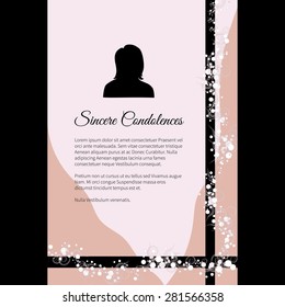 Sincere Condolences vector lettering in abstract style, place for text and photo
