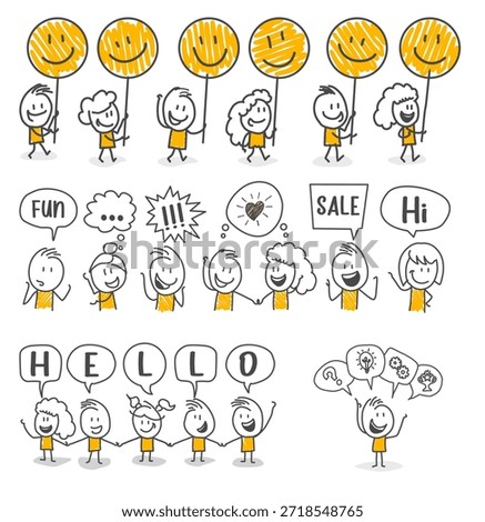 Sincere and heartfelt interactions established by smiling teammates through various emotions and social messages.