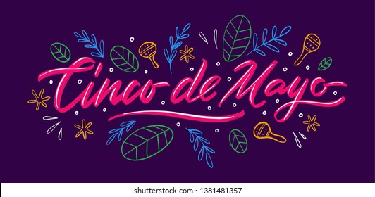 Sinco_De_Mayo vector lettering with leaves background