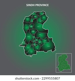 Sindh District map with a unique color gradient. Illustration 