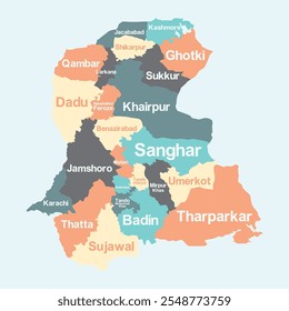 Sindh Map with city names vector illustration