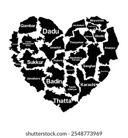 Sindh Map in heart shape vector illustration
