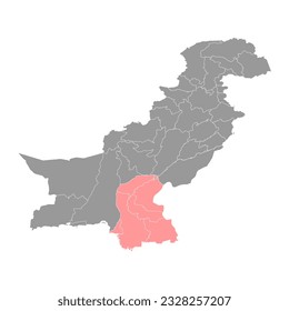 Mapa de la provincia de Sindh, provincia de Pakistán. Ilustración vectorial.
