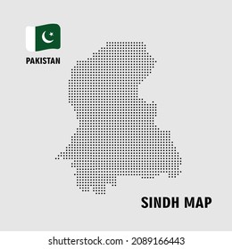 Sindh province of Pakistan Dotted Vector, dots pattern map of Pakistan. 
Sindh dotted pixel map with national flag isolated on white background. illustration.
