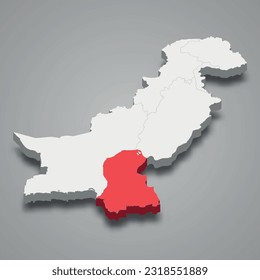 Südliche Lage innerhalb Pakistans 3d-isometrische Karte