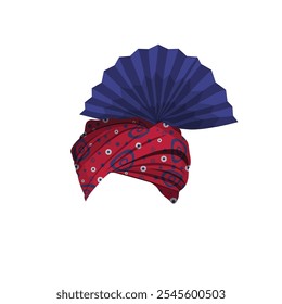 Sindhi ajrak turban, dastar, pagdi, pagg, headdress isolado no fundo branco.