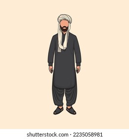 Sindhi Baloch Man with Turban, Pagdi, Headgear, Dastar, Patka, vector illustration