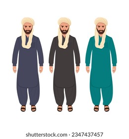 Sindhi Baloch Man with Turban, Pagdi, Headgear, Dastar, Patka, vector illustration Pakistan People