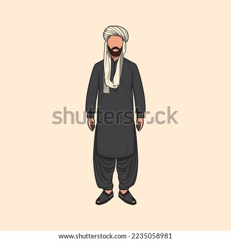 Sindhi Baloch Man with Turban, Pagdi, Headgear, Dastar, Patka, vector illustration Stock fotó © 