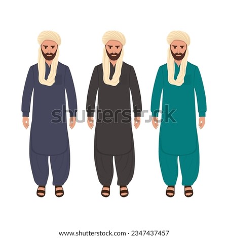 Sindhi Baloch Man with Turban, Pagdi, Headgear, Dastar, Patka, vector illustration Pakistan People Stock fotó © 