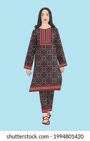 sindhi girl carrying ajrak concept shalwar kameez
