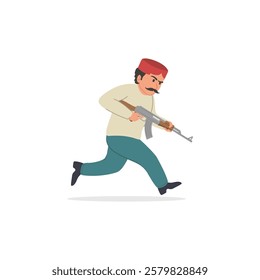 Sindhi man running and Holding a  rifle, Ch Name: (Arba) Pakistan people. vector illustration