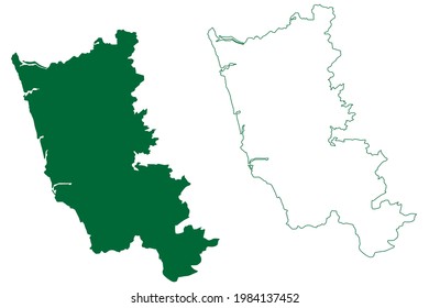 Sindhudurg district (Maharashtra State, Konkan Division, Republic of India) map vector illustration, scribble sketch Sindhudurg map