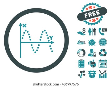 Sine Plot icon with free bonus clip art. Vector illustration style is flat iconic bicolor symbols, soft blue colors, white background.