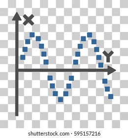 Sine Plot icon. Vector illustration style is flat iconic bicolor symbol, cobalt and gray colors, transparent background. Designed for web and software interfaces.