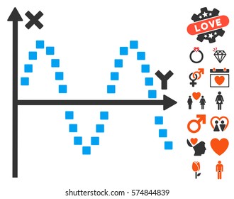 Sine Plot pictograph with bonus dating clip art. Vector illustration style is flat iconic elements for web design, app user interfaces.