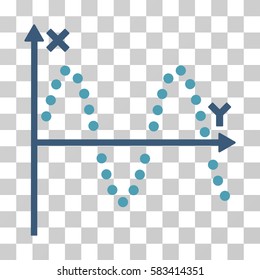Sine Plot vector pictograph. Illustration style is flat iconic bicolor cyan and blue symbol on a transparent background.