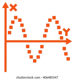 Sine Plot vector toolbar icon. Style is flat icon symbol, orange color, white background, square dots.