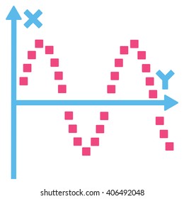 Sine Plot vector toolbar icon. Style is bicolor flat icon symbol, pink and blue colors, white background, square dots.