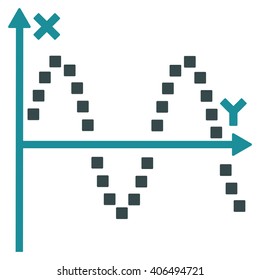 Sine Plot vector toolbar icon. Style is bicolor flat icon symbol, soft blue colors, white background, square dots.