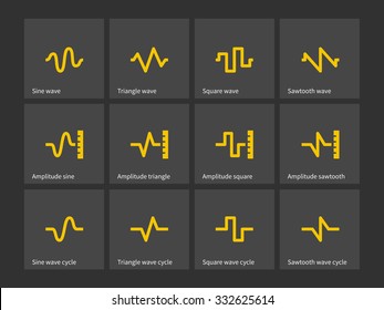 Sine, Triangle, Square, Sawtooth Wave Types Icons. Vector Illustration.