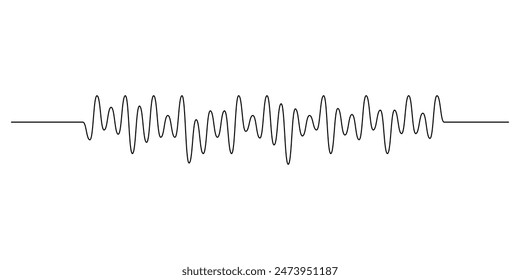 A sine wave signal in the ceiling of one line. Black curve sound wave collection. Voice or music audio concept. Pulsating lines. Electronic radiography.