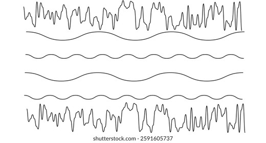 sine wave, superimposed waves, sinusoidal waves, wave superposition, amplitude, frequency, physics, engineering, signal processing, sound waves, graphic illustration, data visualization, technical ill