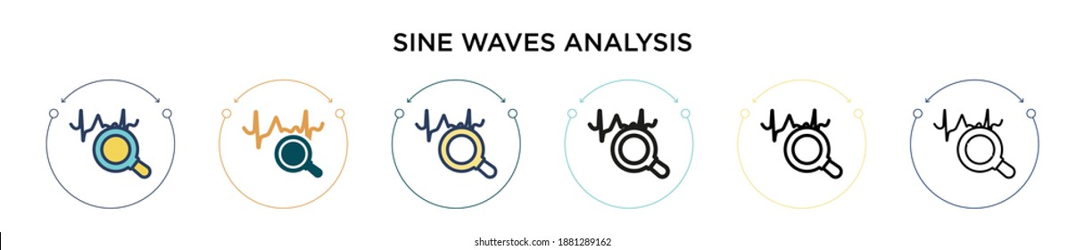 Sine waves analysis icon in filled, thin line, outline and stroke style. Vector illustration of two colored and black sine waves analysis vector icons designs can be used for mobile, ui, web
