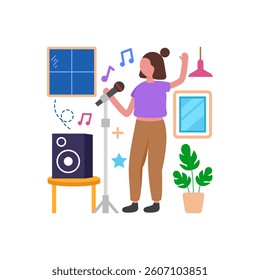 Sing Along with Karaoke Microphone Flat Vector Illustration