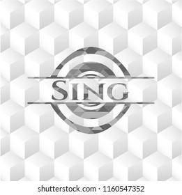 Sing grey emblem with cube white background