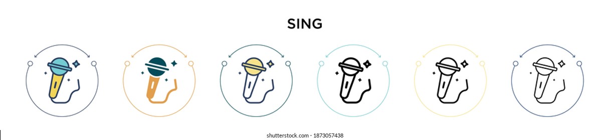 Sing icon in filled, thin line, outline and stroke style. Vector illustration of two colored and black sing vector icons designs can be used for mobile, ui, web