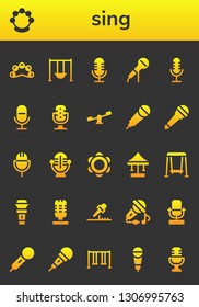 sing icon set. 26 filled sing icons.  Collection Of - Tambourine, Swing, Microphone, Swings, Karaoke, Sing