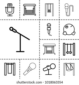 Sing icons. set of 13 editable outline sing icons such as dancing emoji, microphone