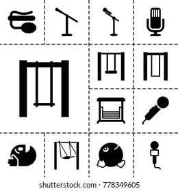 Sing icons. set of 13 editable filled sing icons such as dancing emoji, microphone, swing