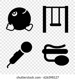 Sing icons set. set of 4 sing filled icons such as dancing emoji, pin microphone, swing