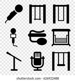 Sing icons set. set of 9 sing filled icons such as swing, microphone