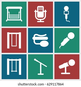 Sing icons set. set of 9 sing filled icons such as swing, microphone