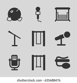 Sing icons set. set of 9 sing filled icons such as dancing emoji, swing, microphone